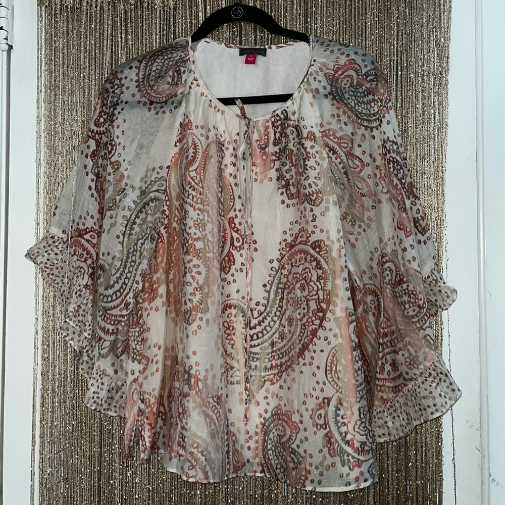 Vince Camuto Paisley Print Split Neck Top